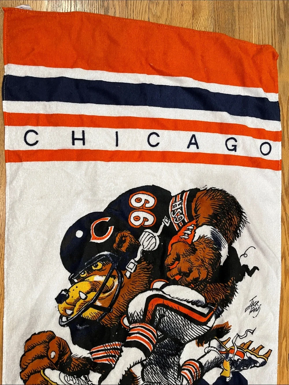 Vtg 1988 CHICAGO BEARS Football NFL Cotton Beach Towel Jack Davis 80s Art